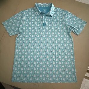Bogey Bros Mens XXL Golf Polo Shirt Tequila Bottle Lime Print Turquoise Blue